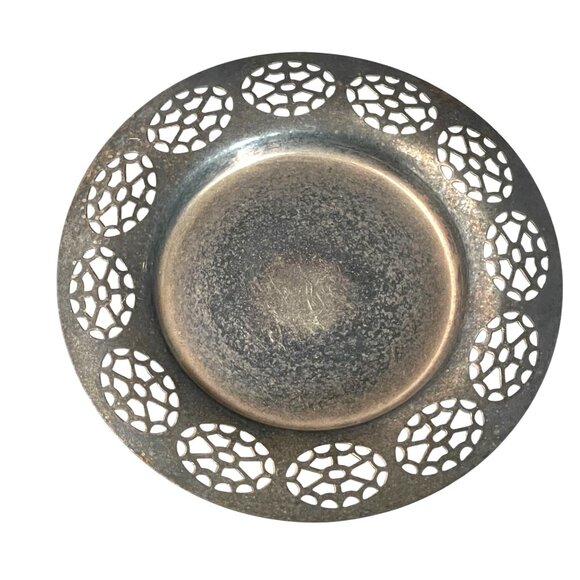 Silver Tray Pierced Dish Vintage Silver Plate by Rogers Co Trinket Candle 5.5" - Picture 1 of 4